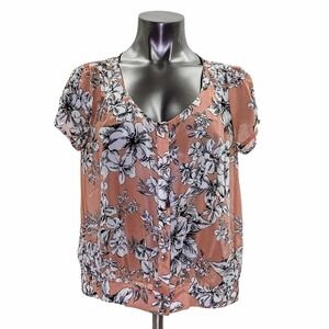 FOREVER 21 Coral Floral Print Button Down Shirt